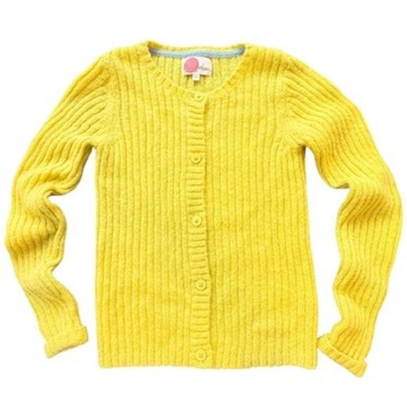 Mini Boden Mohair Ribbed Cardigan Girls 9-10 Mustard Yellow Sweater Knit Twee - Picture 8 of 9